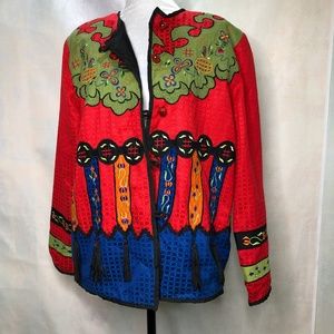 Vintage Allure artistic design blazer jacket colorful cotton blend